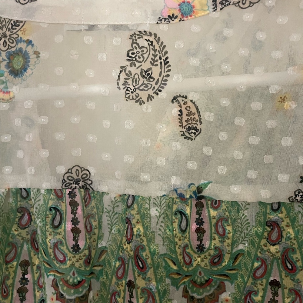 Fig and Flower Paisley Chiffom Pleated Top Small Petite EUC Floral Boho Sheer - Picture 4 of 8